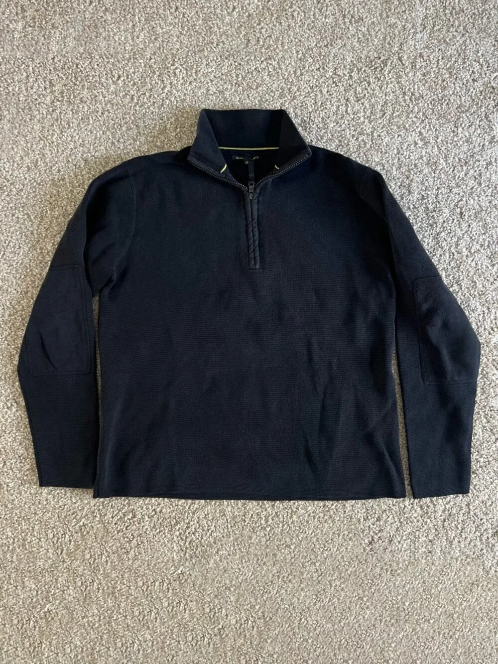 Y2K Banana Republic Quarter Zip 1/4 Zip Sweater Men Elbow Patch Cotton Black L